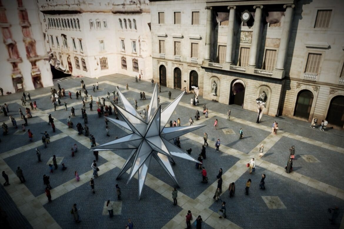 Estrella de Navidad en la Plaza Sant Jaume de Barcelona.