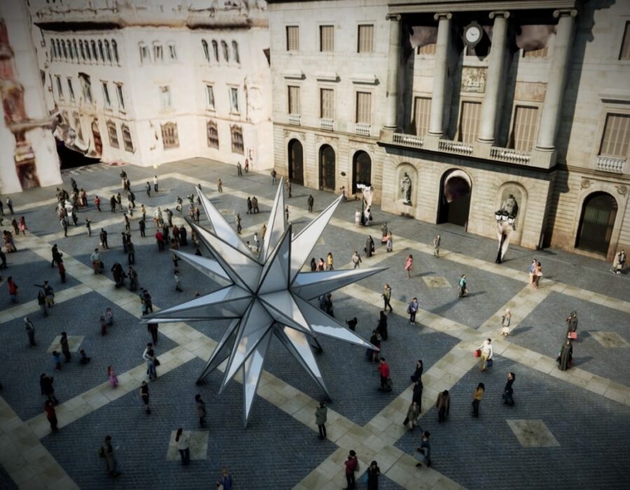 Estrella de Navidad en la Plaza Sant Jaume de Barcelona. 